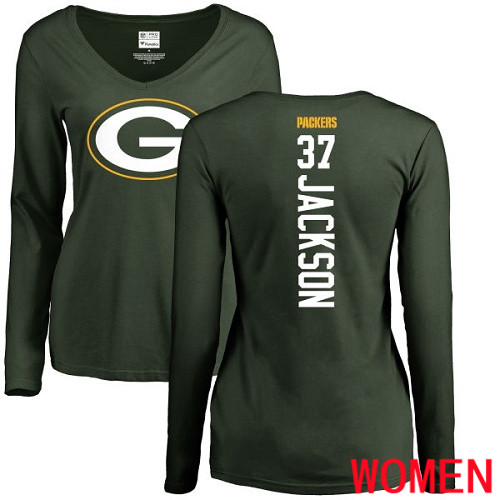 Green Bay Packers Green Women #37 Jackson Josh Backer Nike NFL Long Sleeve T Shirt->green bay packers->NFL Jersey